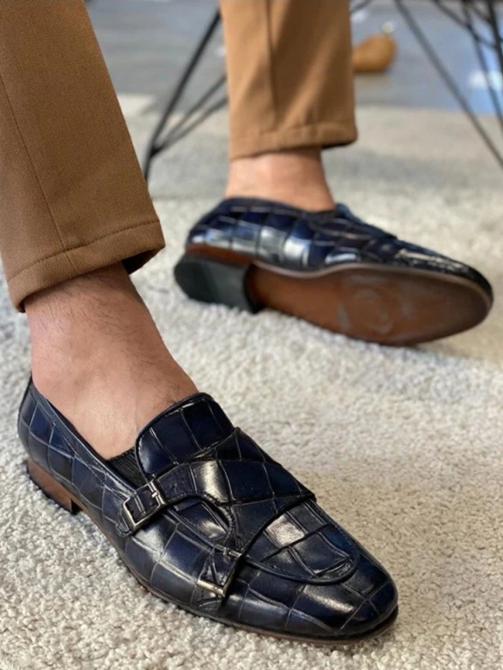 Sardinelli Barletta Navy Blue Double Monk Strap ITALY Loafers Size 43/10 NWOT